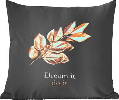 Produktbild von MuchoWow® Zierkissen Sofakissen Wohnzimmer Dekokissen 45x45 cm Blätter - Zitate - Schwarz und Gold - Schlafpolster - Polster für das Sofa