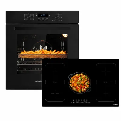 Produktbild von KB ELEMENTS Herdset Autark 90 cm Induktionskochfeld 5 Zonen mit 2 Flexzonen + Einbaubackofen 60 cm, Air Fry, Steam Clean, Heißluft, 9400W, A+