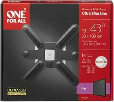 Zdjęcie produktu dla One For All WM 6211, 33 cm (13"), 109,2 cm (43"), 75 x 75 mm, 200 x 200 mm, Aluminium, Stal niestopowa, Czarny, Biały