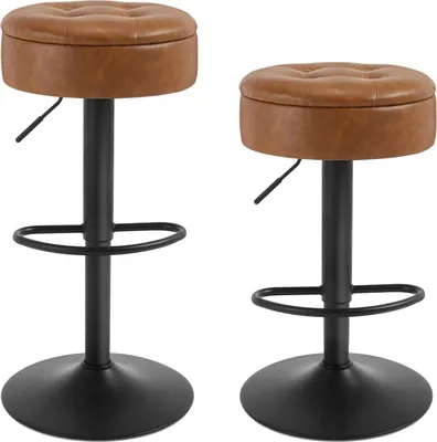 Produktbild von WOLTU Barhocker, Sitzhocker mit Stauraum, höhenverstellbar, 360° drehbar, Kunstleder Metall : Braun 2 Farbe: Braun Stückzahl: 2