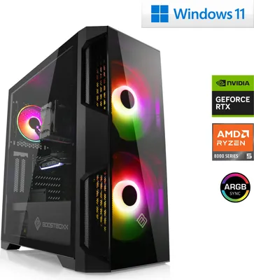 Image de PC de jeu, AMD Ryzen 5 8400F, 4200 MHz, GeForce RTX 4060, 16 Go DDR5 RAM, 1000 Go M.2 SSD, Windows 11 Home, USB 3.2 |M11010H