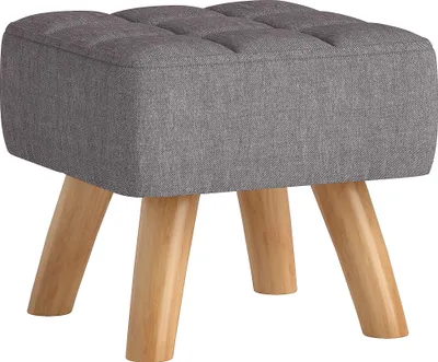 Produktbild von Fußhocker mit Polsterung, Leinenoptik, Holzbeine, bis 110 kg belastbar, Grau