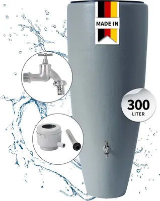 Produktbild von GARANTIA 2in1 Regentonnen Komplett-Set 300 Liter zinkgrau inkl. Chrom-Auslaufhahn und Fallrohranschluss
