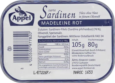 Produktbild von APPEL Sardinenfilets Madeleine Rot 105g