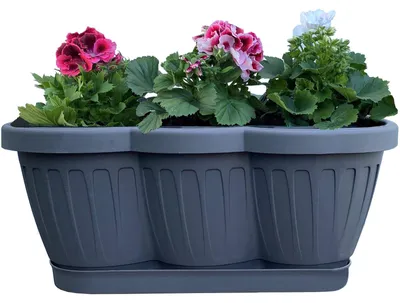 Produktbild von 1er Set 40cm Blumenkasten Balkonkasten Pflanzkasten Anthrazit im Wellendesign inkl. passenden Bewässerungsuntersetzer
