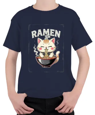 Produktbild von Ramen Katze kawaii Nudeln Schale süß lustig Japan Retro Uni Kinder T-Shirt, Navy, 140