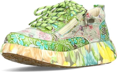 Produktbild von Laura Vita Damen Sneaker floral Leder mit Reißverschluss Gummisohle NIKITO-62, Größe:39 EU, Farbe:Grün