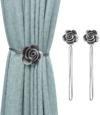 Obrázok produktu pre Ročník magnetické záclony Tieback, 2 kusy kovové záclony držiak Camellia pracky zadné záclony držiak s pružnou páskou pre domáce kaviareň kancelárie škôlka okná dekorácie - atramenty