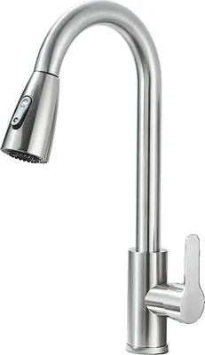 Obrázek produktu pro Kuchyňský dřezový kohoutek, výsuvná sprchová funkce, otočný o 360°, kartáčovaný nikl KU