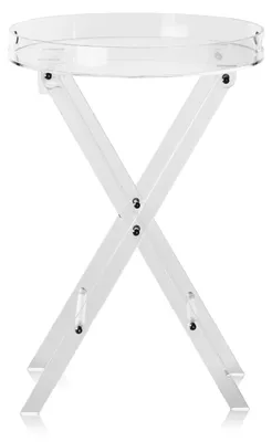 Produktbild von Acryl-Klapptisch mit Tablett φ40 x 58 cm, Acryl-Beistelltisch mit Klappbarem X-Bein, Acryl-Beistelltisch für Kaffee, Getränke, Essen, Snacks, Couchtisch für Wohnzimmer, Schlafzimmer usw.