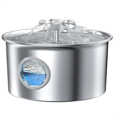 Image de Fontaine pour chats en acier inoxydable, 2,6 litres, avec indicateur de niveau d'eau, design cascade florale