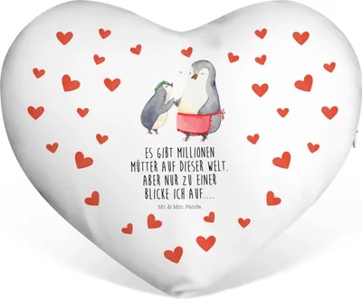 Produktbild von Mr. & Mrs. Panda Sofakissen Pinguin mit Kind - Weiß - Geschenk, Mutter, Mom, Herzkissen, Dekokissen, Muttertag, Mama, Liebeskissen, Vorbild, dekoartikel, Kuschelkissen