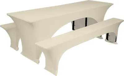 Produktbild von TexDeko Stretch Hussen für Bierzeltgarnitur 220 x 70cm Blickdicht Biertischhusse 3TLG Set Bierbankhussen Festzeltgarnitur bügelfrei strapazierfähig (Creme)