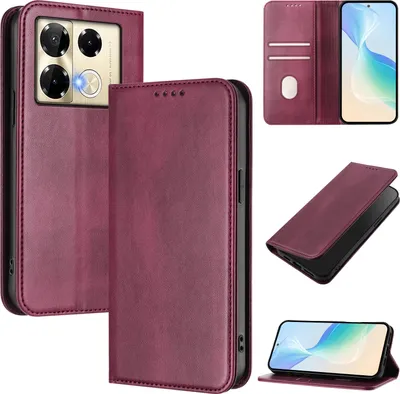 Obrázek produktu pro Pouzdro pro Infinix Note 40 Pro 4G/Note 40 Pro 5G/Note 40 Pro+ 5G, vintage kožené pouzdro s RFID ochranou, přihrádkami na karty, stojánkem Červený