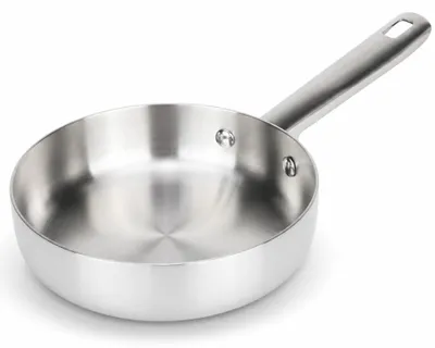 Produktbild von DIVORY Edelstahlpfanne 16 cm unbeschichtet – Ohne PTFE, Induktionsgeeignet, für alle Herdarten, bis 400 °C backofengeeignet, spülmaschinenfest