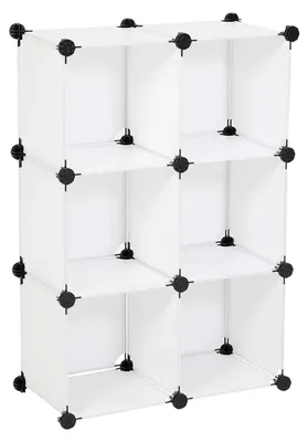 Schraubenloses Steckregal, 6 Würfel mit Türen, Kunststoff, Weiß