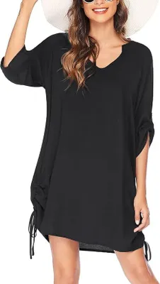 Produktbild von Damen Bikini Cover Up Strandkleid Sommerkleid Strandkleid Damen Shirt Strandponcho 3/4 Ärmel