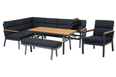 Produktbild von Gardissimo Dining-Ecklounge "Nabari XL" inkl. Ecksofa, Bank, Tisch und Kissen anthrazit / braun mit Sessel links