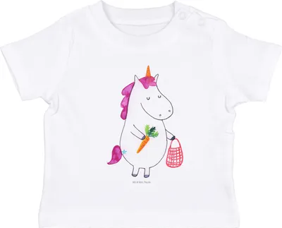 Produktbild von Mr. & Mrs. Panda Organic Baby Shirt Einhorn Vegan 0. - 6. Monat - Weiß - Geschenk, Gesund Leben,  T-Shirt, Veganismus, Baumwolle, essen, Unicorn, Kinder Oberteil