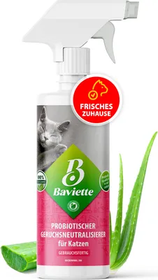 Produktbild von BAVIETTE Geruchsentferner Katze 500 ml Spray – Geruchsneutralisierer mit Mikroorganismen für Katzenklo, Teppich, Möbel & Auto