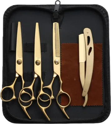 Image de INF Ciseaux de coiffure professionnels 6 inch courbe vers le bas acier inoxydable ensemble 6 pièces pour salon et maison Or