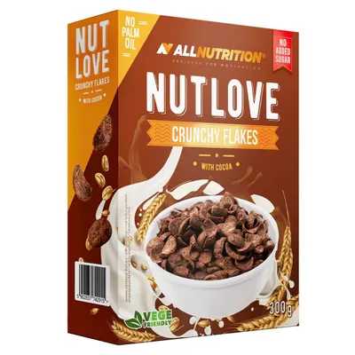 Produktbild von ALLNUTRITION NUTLOVE Crunchy Flakes 300g Schokolade Frühstücksflocken Cornflakes ohne Zucker