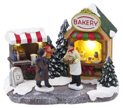 Productafbeelding van Clayre & Eef 6PR6527 Kerstdecoratie, marktkraampje, LED, bruin/wit, 16x10x12 cm