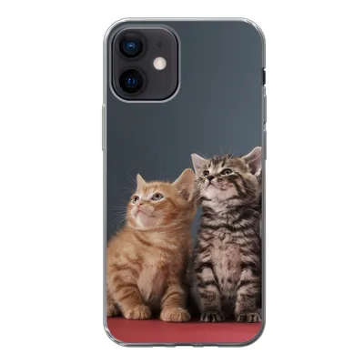 Produktbild von MuchoWow® Handyhülle Schutzhülle Hülle für iPhone 12 Kätzchen - Blau - Rosa - Mädchen - Jungen - Kind Silikon Softcase Handy Hülle - Schutzhülle