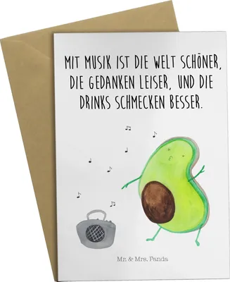Produktbild von Mr. & Mrs. Panda Glückwunschkarte Avocado Tanzen - Weiß - Geschenk, dankeskarten, weihnachtskarten, einladungskarten, Singen, Urlaub, Grußkarten, Grußkarte, Party, Musik