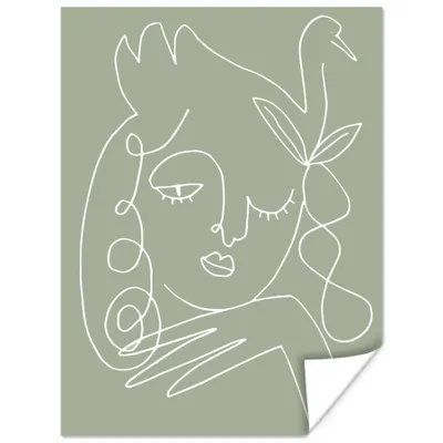Produktbild von MuchoWow® Poster Frau - Vogel - Haare - Grün - Strichzeichnung 90x120 cm - Wohnzimmer