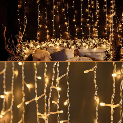 Produktbild von Jopassy  LED lichterkette Lichtervorhang Deko Vorhanglichtermit 300 LED 8 Lichtmodi USB Lichterkette Beleuchtung für Weihnachten-IP44 Warmweiß