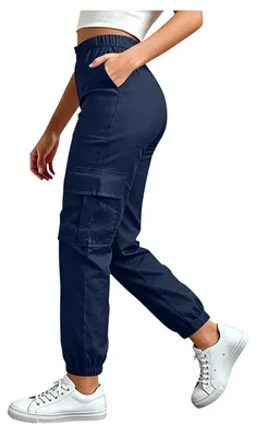 Productafbeelding van Hoog gesneden damesvrijetijdsbroek - Elastische tailleband - Marineblauw