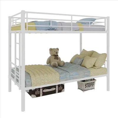 Zdjęcie produktu dla Metalowe łóżko piętrowe - 90 x 190 cm - Białe - Możliwość przekształcenia w dwa pojedyncze łóżka - Barierki ochronne - Drabinka z antypoślizgową powierzchnią - Bez materacy