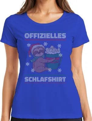 Produktbild von Offizielles Schlafshirt Faultier - Ugly Christmas Sweater Weihnachten Damen T-Shirt, Blau, XXL