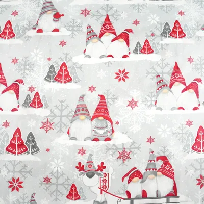 Produktbild von Baumwolle 100% Weihnachtsmuster Wichtel mit Rentier rot auf grauem Hintergrund