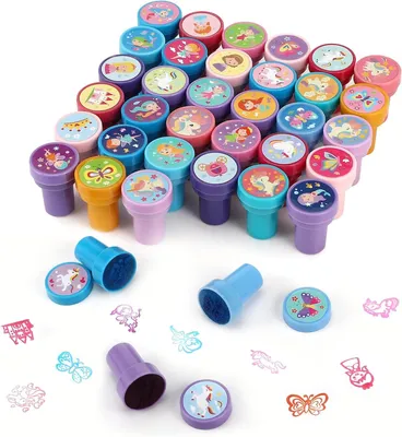 Produktbild von Kindergartenstempelset, 36 bunte selbstfärbende Stempel, für Kinder, Schulpreise