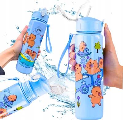 Produktbild von Capybara Trinkflasche mit Strohhalm für Kinder zur Schule, 690 ml