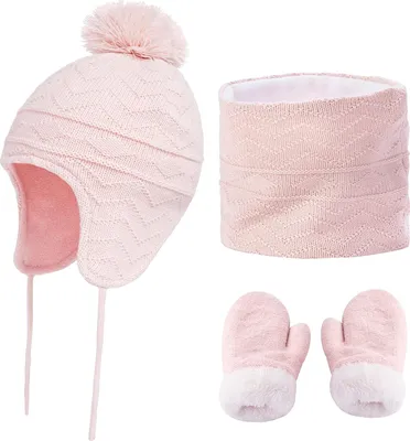 Produktbild von Wintermütze Schal Handschuh Sets Mädchen Strickmütze Warme Babymütze Jungen Wintermütze Fleece Winterschal Elastische Beanie Ohrenschützer Mütze und Schal Kinder 1-6 Jahre