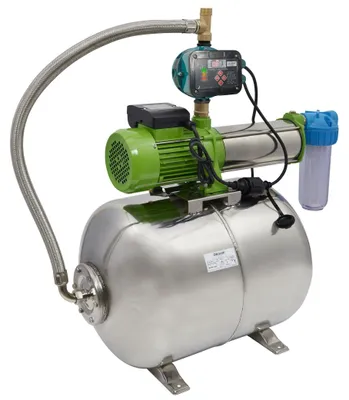 Produktbild von CHM GmbH Hauswasserwerk 100 L Edelstahl 1,5 Kw 8,5 Bar 8400 L/h Gartenpumpe, Wasserpumpe, KI-generiertes Bild