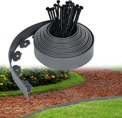 Produktbild von LARS360 50m Flexible Rasenkante Kunstof Lawn Edging mit Erdanker Beeteinfassung Beetumrandung Mähkante für Garten Dekorativ- Grau