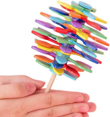 Productafbeelding van Spin Lollipop fidget-speelgoed van hout - Kleurrijke boom - Sensorisch educatief speelgoed - Cadeaus voor kinderen