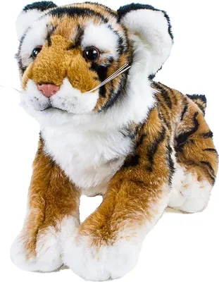 A stuffed toy tiger sitting down.