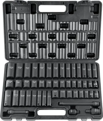 Produktbild von 3/8"-Antrieb-Schlagschraubendreher-Satz, 48-teiliger Steckschlüsselsatz SAE (5/16"-3/4") & metrisch (8-22 mm) 6-Kant-Cr-V-Antrieb-Verlängerungsstange Universalgelenk & Bohrmaschinenadapter Inklusive Aufbewahrungskoffer