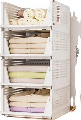 Image de Paniers de rangement, empilables, système d'accès facile, blancs