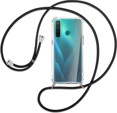 Produktbild von Handykette Backcover-Schutzhülle mit Band (Metall silberfarben) für Realme 5 Pro - schwarz