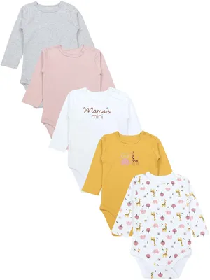 Produktbild von TupTam Langarmbody Baby Body 5er Set – Body Baby aus 100% Baumwolle, , Farbe: Elefant_Mommys mini_ Be kind, Größe: 62