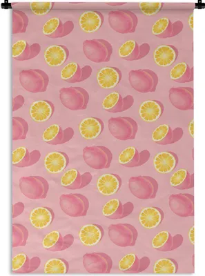 Produktbild von MuchoWow® Wandteppich Wandbehang Sommer - Zitrone - Rosa 60x90 cm Tapisserie Dekoration Wandtuch - Foto-Teppich - Abwaschbar