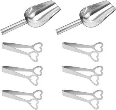 Imagen del producto de Ibenzoa®: Juego de acero inoxidable de 2 piezas – 28 cm (pinza para azúcar) y 25 cm (cucharón para hielo), apto para lavavajillas, ideal para hielo, nata y dulces