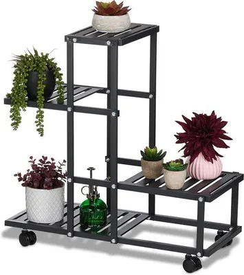 Produktbild von Pflanzenregal mit Rädern 60x61x26cm 4 Ebenen schwarz Metall Innen