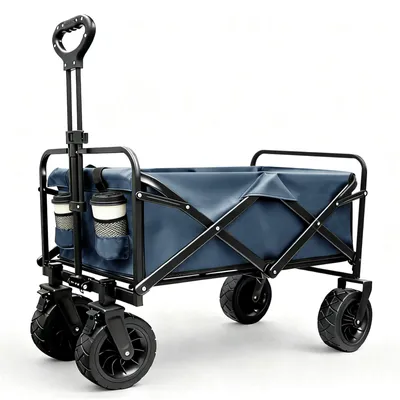 Image de Chariot de jardin pliable, capacité de 300 litres, roues tout-terrain de 8 pouces, idéal pour le jardin et le camping